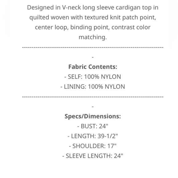 #027 Last 1!! M/L POL cardigan in quilted woven with textured knit patch point - Picture 6 of 6